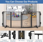 Full Metal Freestanding Dog Gate with Cat Door for Outdoor&Indoor,32" Tall Foldable Dog Fence,80" Extra Wide Freestanding Pet Gate for Large Openings,Stairs,Deck,Yard,Doorways(4 Panels,Black)
