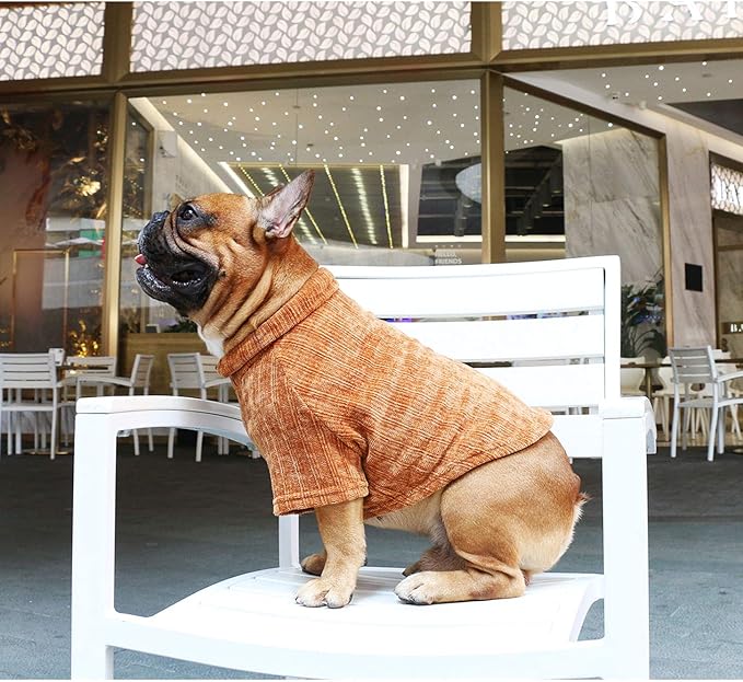 iChoue Pet Dog Winter Warm Sweater Clothes Turtleneck for English Bulldog Bully Pitbull Corduroy Cold Weather Pullover Coat Shirt - Coffee/XXLarge