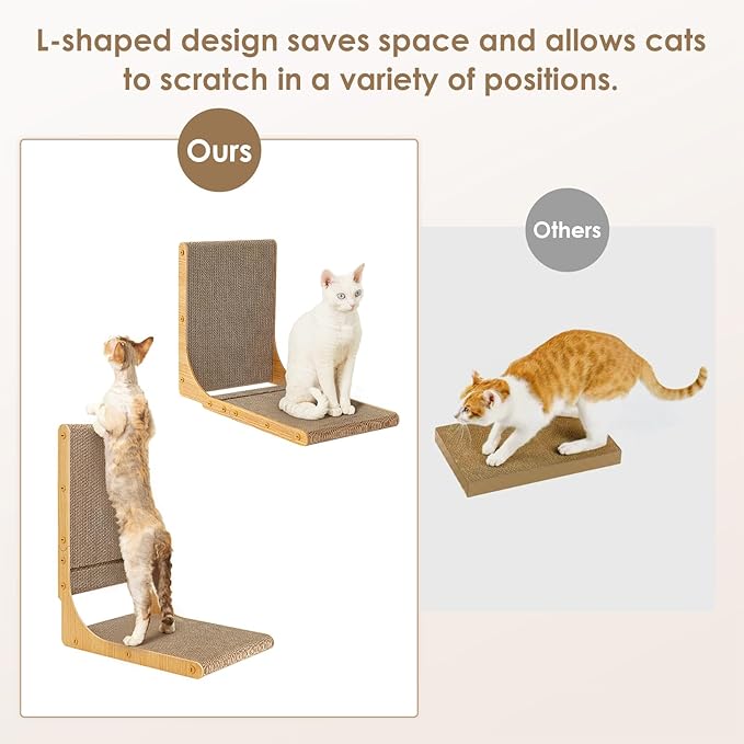 EHEYCIGA 2-Pack Cat Scratcher, 19.7 Inch L-Shaped Cardboard Scratch Pad for Indoor Cats, Vertical Cat Scratching Board with Ball Toy, Furniture Protector, Reversible Design for Double Life, Medium