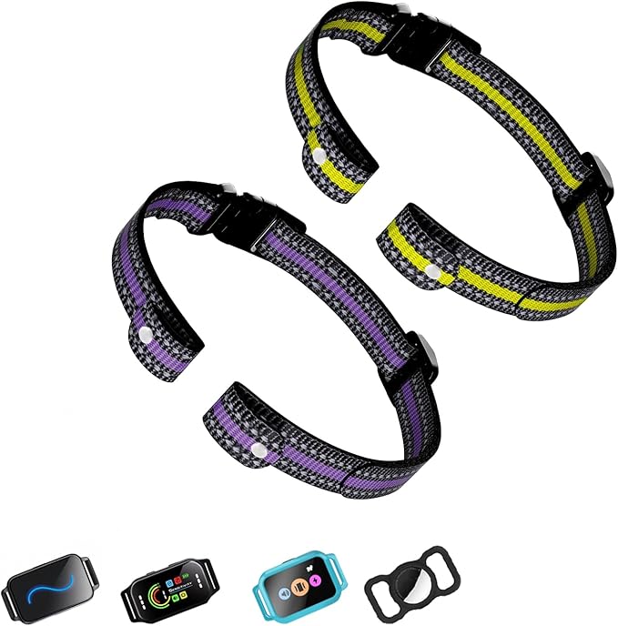 Aikko 2 Packs Professional-Grade Replacement Strap for Electronic Dog Collar - Adjustable Training Collar with Secure Buckle for All Breeds, Compatible with Most E-Collar Systems (Yellow & Purple)