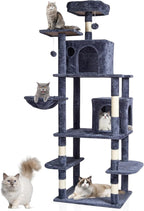 Happybuy Cat Tree for Indoor Cats, 68.5" Cat Tower with 2 Cat Condos, Sisal Scratching Post, Hammock, Top Perch, Jumping Platforms, Large Cat Furniture Activity Center with Hang Ball, Dark Grey