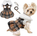 XS Dog Sweater with Leash Set D Ring Plaid Fleece Dog Clothes for Small Dogs Girl Boy Winter Pet Dress, Cold Weather Puppy Coat Winter Sweater for Chihuahua Yorkie Cat Puppy Costumes, XS