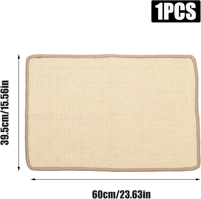 Cat Scratcher Mat, 23.6 x 15.5 Inch Natural Sisal Scratching Pad for Indoor Cats Wall Scratchers with Tape for Couch, Protect Sofas, Carpets,Floor(Brown)