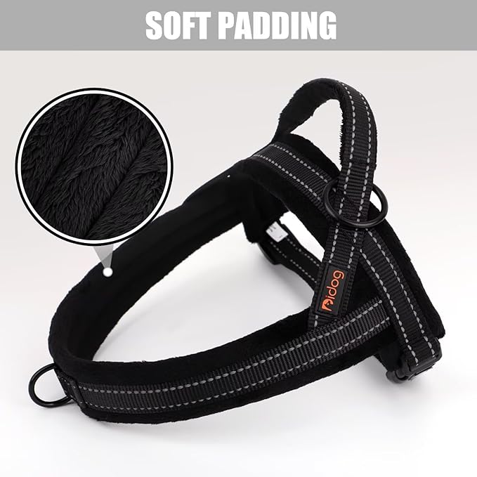 Didog Soft Flannel Padded Dog Vest Harness, No Pull/Quick Fit Reflective Dog Strap Harness, Easy for Training Walking (M:Chest 22-26", Black)