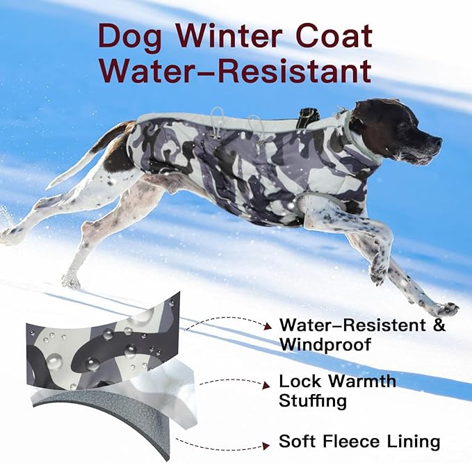 Dog Coat Winter Warm Dog Jackets for Large Dogs Reflective Snowsuit with Harness Fleece Dogs Snow Jacket Waterproof Pet Clothes for Cold Weather