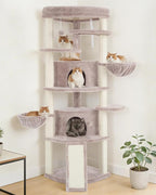 Corner Cat Tree for Indoor Cats, Cat Tower with All Sisal Scratching Posts, Multi-Level Cat Condo wth 2 Large Cat Caves, Big Top Perch, 2 Hanging Baskets, Sisal Ramp, Mushroom GCT035MU