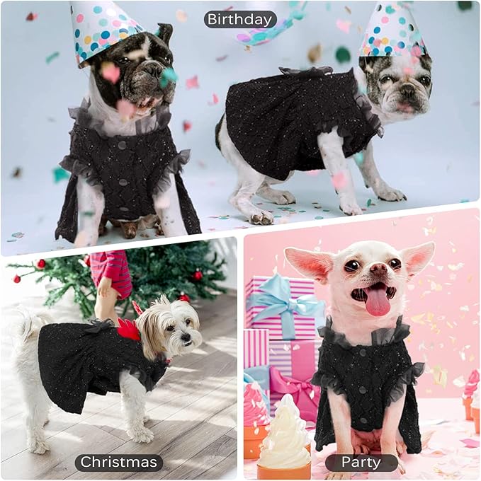 Kuoser Dog Dress, Cute Dog Dresses for Large Dogs Girl Elegant Puppy Tutu with Bow-Knot, Doggie Princess Costume Pet Outfit for Birthday Party Christmas Halloween Wedding, Black XL