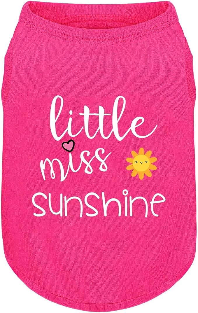 Pink Cotton Dog Shirt with 'Little Miss Sunshine' Print, Soft & Breathable Pet Apparel for Small to Large Dogs, All-Season Sleeveless Vest, Cute and Comfortable Dog Outfit.Pink Sun XS