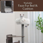 PetPals Modern Design Cat Tower, Wooden Cat Tree with Recycled Paper Rope Scratching Posts, Sisal Mat, Soothing Self Grooming Massager, Removeable Bed (Taupe)
