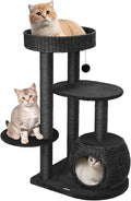 Black Cat Tree, 39" Tall Cat Tree Tower for Cats, Modern Cat Condo with Scratching Posts, Multi-Level Solid Wood Tower & Top Perch, Cat Furniture for Big Cats