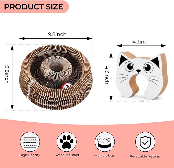 Cat Toy Magic Organ Cat Scratcher Cardboard with Bell Ball, Foldable Design& Changeable Accordion Shape,Exercise Anxiety Relief Toy for Indoor Cats and Protect the Furniture