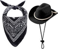 choyaxo Dog Cowboy Hat Dog Cowboy Costume for Small Pet Dogs Cat Cowboy Hat with Bandana Scarf Set Party Accessories (Black, Large)