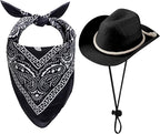 choyaxo Dog Cowboy Hat Dog Cowboy Costume for Small Pet Dogs Cat Cowboy Hat with Bandana Scarf Set Party Accessories (Black, Large)