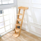 SHENGOCASE Modern 70" Tall Natural Wood 6 Level Leaning Cat Climbing Ladder Tree Tower with Large Perch Platform for Wall Window, Solid Wood Furniture for Multiple Cats