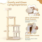 Tangkula Cat Tree Tower, 60 Inch Multi-Level Modern Wooden Cat Tower with 2-Story Condo, Sisal Scratching Posts & Mat, Perch, Hammock, Washable Plush Cushion for Indoor Cats Large Adult
