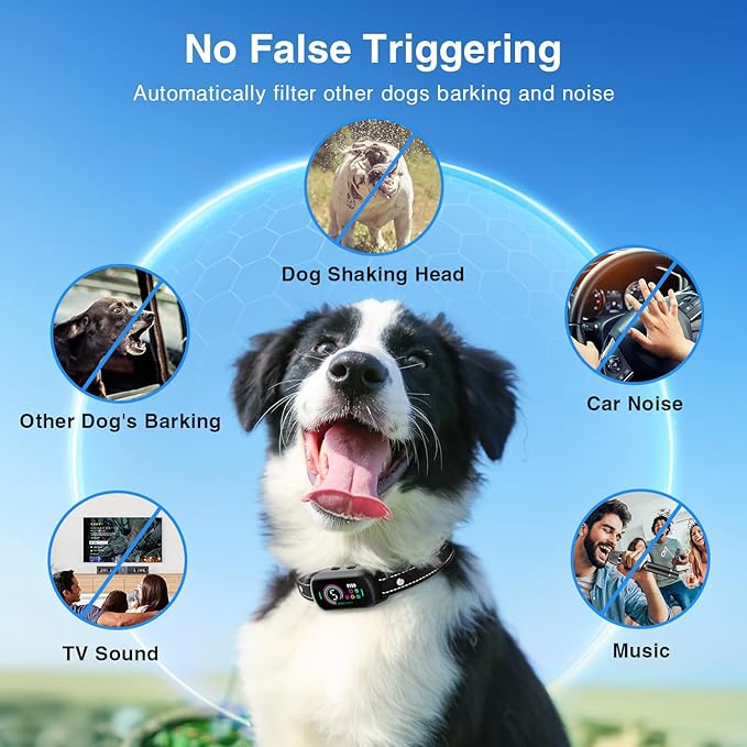 Bark Collar, 2 Pack Dog Bark Collar for Large Medium Small Dogs, Rechargeable Dog Bark Deterrent Devices, Smart Training Collar with Beep Vibration, Anti Barking Device for Dogs (Blue)