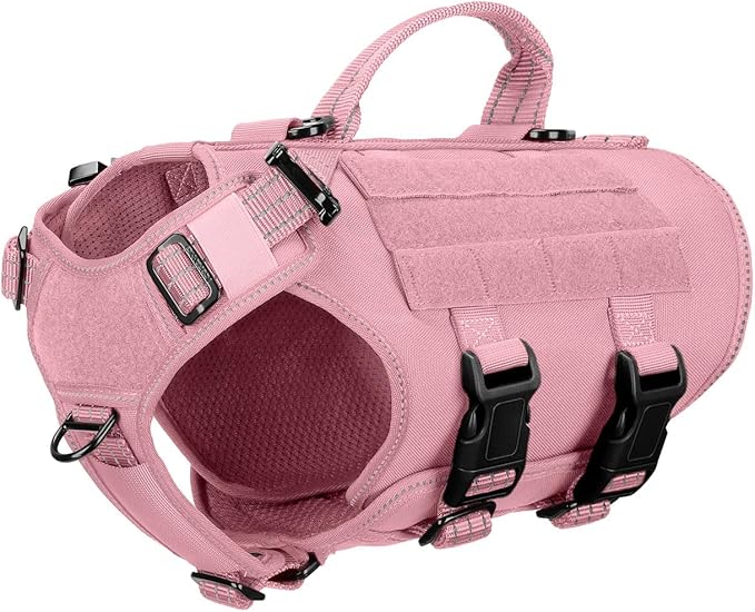 ICEFANG GN3 Tactical Dog Harness for X-Small Dogs, 6X Quick-Release Buckles,Dog Molle Vest with Handle,3/4 Body, Hook and Loop Panel for ID Patch,No Pulling Front Clip (XS (Chest: 17"-23"), Pink)