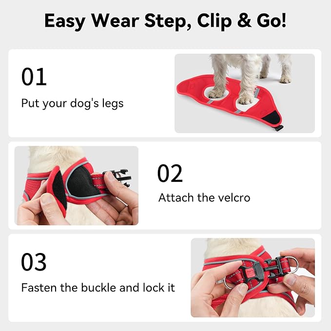 Joytale Small Dog Harness, Breathable Mesh Step-in Vest, Reflective Soft Padded Harnesses for Cats and Puppies Dogs, Red, XXXS