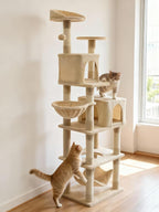 Cat Tree, 68-Inch Cat Tower for Indoor Cats, Plush Multi-Level Cat Condo with 7 Scratching Posts, 2 Perches, 2 Caves, Hammock (Beige)