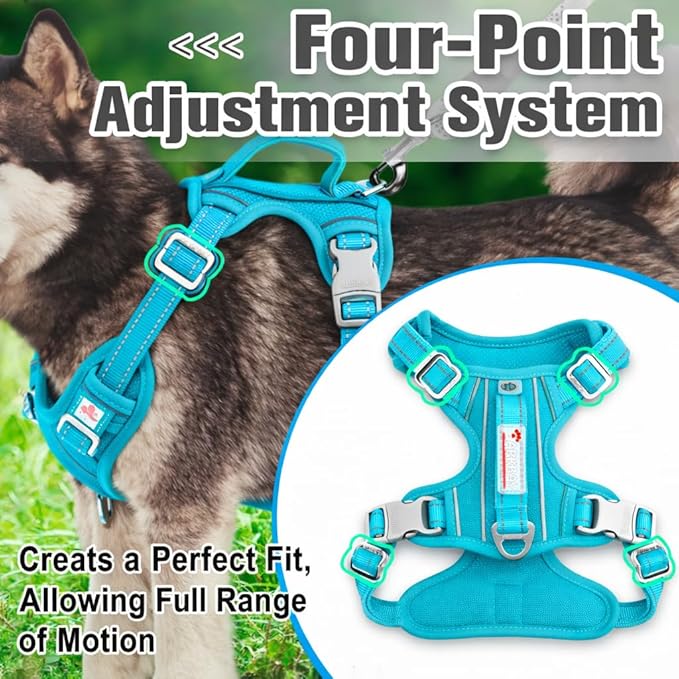 BARKBAY Dog Harness No Pull Oxford with ID Tag Pocket - Heavy Duty, Reflective, Easy Control for Large Dogs(Aqua Oxford,M)
