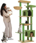 PETEPELA 69" Tall Cat Tree for Indoor Large Cats, Cat Tower for Adult Cats with Big Hammock, Cat Climbing Tree Tower with Scratching Posts, Condo House and Large Top Perch, Green