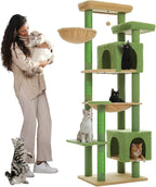 PETEPELA 69" Tall Cat Tree for Indoor Large Cats, Cat Tower for Adult Cats with Big Hammock, Cat Climbing Tree Tower with Scratching Posts, Condo House and Large Top Perch, Green