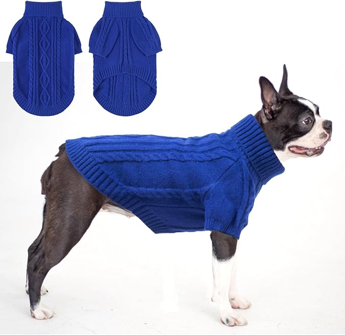 BEAUTYZOO Medium Dog Sweater Female Male, Fleece Dog Winter Sweater for Medium Girl Boy Dogs, Pink Warm Cute Puppy Pullover Sweater, Thick Turtleneck Pet Cold Weather Clothes Cable Knitwear, Blue M
