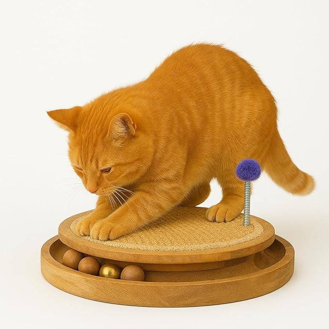 Cat Scratching Pads Interactive Cat Toys Natural Sisal Toys with Interactive Play Balls – Indoor Cat Scratcher Post for Furniture Protection, Exercise & Stress Relief 12.5 x 12.5 x 3