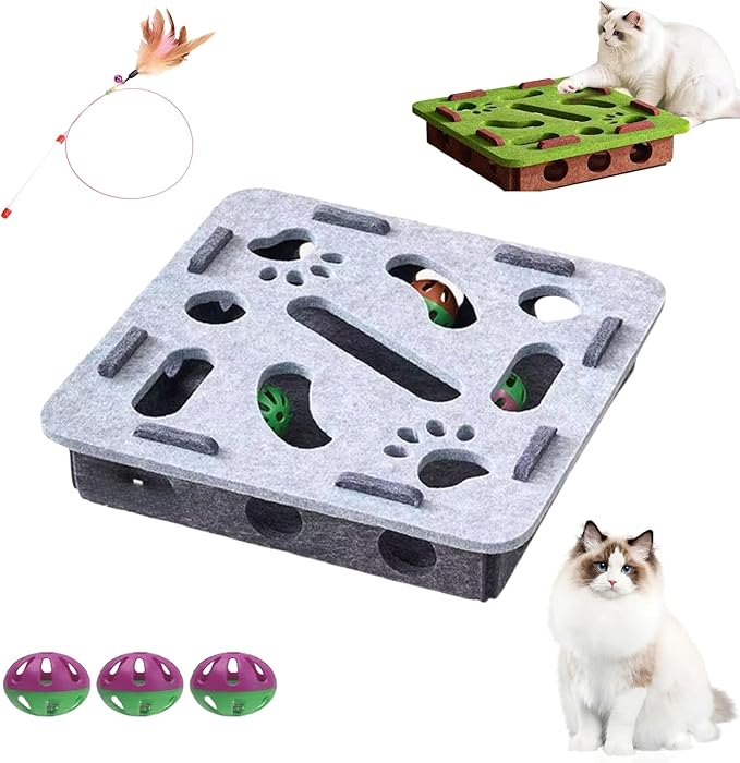 2026 New Cat Nail File Enrichment Box,Cat Scratch Puzzle Enrichment Box,Interactive Cats Toy with 3 Bell Balls for Indoor Cats Self Play,Encourages Hunting Instincts (B)