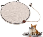 Handmade Woven Cat Scratcher Mat, 16.9"/19.7" Natural Cotton Rope Cat Scratching Pad for Indoor Cats, Non-Slip Flat Scratch Pad, Soft Durable Cat Lounging Mat with Ball Toy (Cream White,16.9 in)