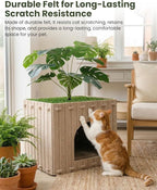 Cat Houses for Indoor Cats with Decorative Plants, Hidden Indoor Cat Bed Cave, Cozy Felt Design, Strong Scratch-Resistant Capacity, Hideaway Cat Condo, Ideal for Home Decor, Dark Camel