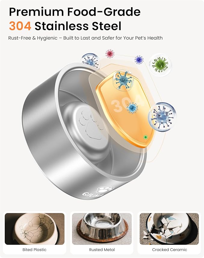 Slow Feeder Dog Bowls Stainless Steel, Food-Grade 304 Dog Slow Feeder Bowl 3.5 Cups Capacity, Heavy Duty Double-Layer with Non-Slip Base, Pet Puzzle Bowl for Medium & Large Dogs (Silver)