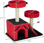 Gothic Cat Tree with Coffin Bed for Indoor Cats, 26" Gothic Cat Tree, Cat Tower with Spacious Cat Condo, 2 Padded Perches, Spider Toy, Scratching Posts, Scratching Ladder for Large Cats, Red & Black