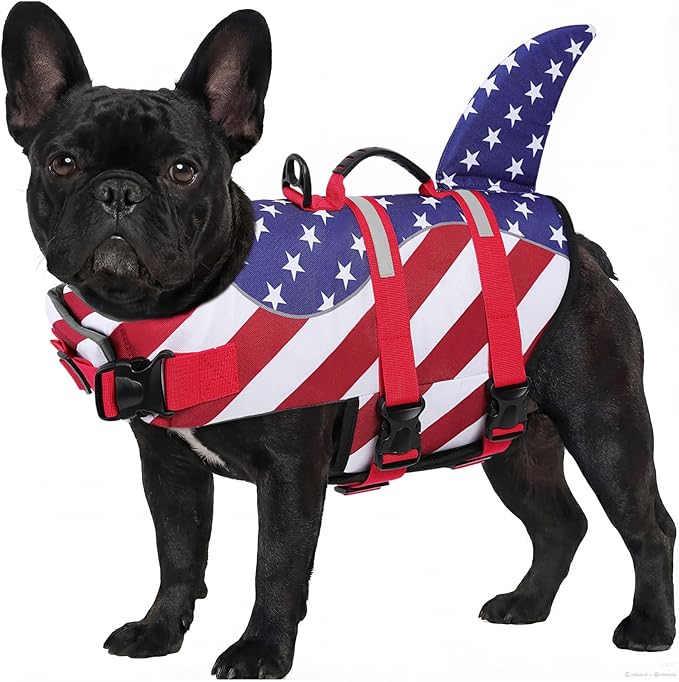 ASENKU Dog Life Jacket - Pet Safety Vest for Swimming & Boating, Shark Life Jacket with Floatation, Dog Lifesavers Swimsuits for Small Medium Large Dogs (RedFlag, S)
