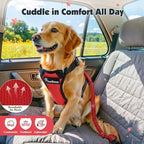 Pawaboo Dog Seat Belt Harness for Car, Dog Car Harness Seatbelt with Double Clips, Adjustable Breathable Pet Vest & Dogs Safety Tether with Elastic Bungee for Small Medium Large Pet, XXL, Red+Black