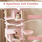 Tangkula 65 Inch Tall Pink Cat Tree, Multi-Level Cat Tower with Sisal Scratching Posts & Board, 2 Condos, 3 Plush Top Perches, Adjustable Basket, 3 Hanging Balls for Indoor Cats (Pink)
