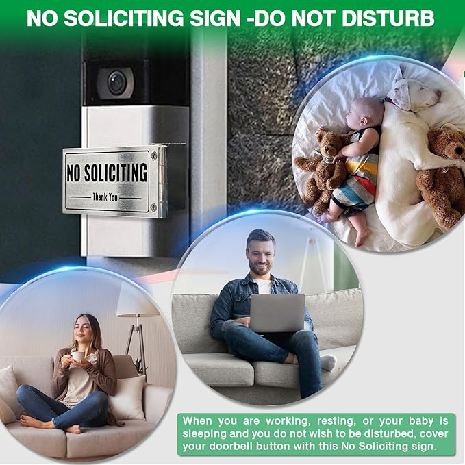 Metal Doorbell Cover No Soliciting Sign for House，Universal Fitting Doorbell Cover That Rotates From NO SOLICITING to DO NOT DISTURB,Flipable No Solicitors Sign for Ring Doorbell, Horizontal & Vertical Mode, Easy Installation，The Gift for Home Offices ...