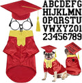 5 Pcs Dog Graduation Costume Set Include 2026 Pet Graduation Gown with Stole Puppy Grad Cap Lensless Glasses DIY Letter Stickers for Dogs Cats Holiday Costume Accessory(Red Yellow,M)