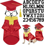 5 Pcs Dog Graduation Costume Set Include 2026 Pet Graduation Gown with Stole Puppy Grad Cap Lensless Glasses DIY Letter Stickers for Dogs Cats Holiday Costume Accessory(Red Yellow,M)
