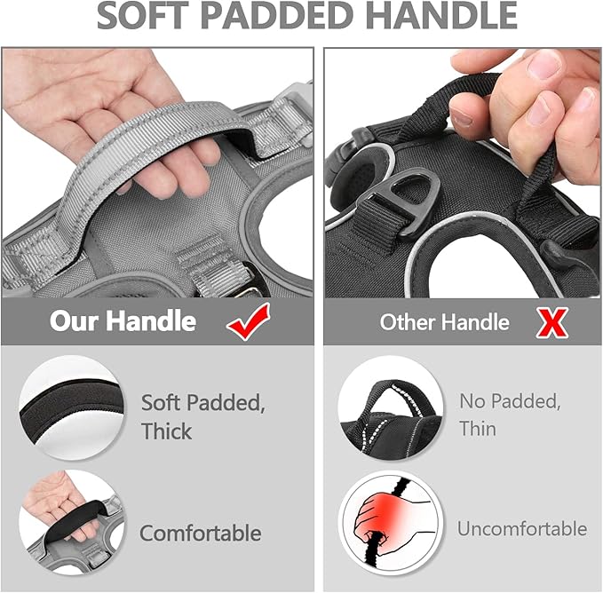 PoyPet No Pull Dog Harness, No Choke Reflective Dog Vest, Adjustable Pet Harnesses with Easy Control Padded Handle for Small Medium Large Dogs(Gray,XL)
