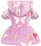Dog Sweaters for Small Dogs Girl Night Glow Dog Hoodie Warm Fleece Doggie Sweatshirt Cute Puppy Dress Winter Pet Sweaters Doggy Clothes Outfit Apparel for Chihuahua Yorkie, Purple Butterfly,S