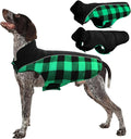 Kuoser Dog Winter Coat, Reversible Waterproof Dog Jacket with Reflective Strip, Warm Dogs Fleece Vest Adjustable Doggy Cold Weather Clothes Plaid Christmas Outfit Pet Apparel for Medium Dogs, Green M