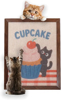 Decorative Wall Art Cat Scratcher, BC Grade Cardboard Framed 13"x17" Dust-Free Vertical Scratching Post, No-Drill Wall Mount (Renter-Friendly), Durable Cat Toy & Home Decor (Cherry) (Cupcake)