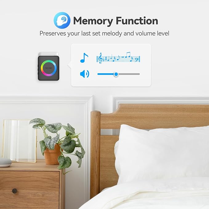 TECKNET Wireless Doorbell with 2 Plug-in Receivers, IP65 Waterproof Doorbells for Home, 1300ft Operating Range, 60 Melodies & 5 Volume Levels of 0-120 dB, RGB Light for Hearing Impaired