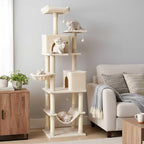 Tangkula 80 Inch Tall Cat Tree, Multi-Level Cat Tower with Sisal Scratching Posts, 2 Condos, Plush Perch, Hammock, Basket, Dangling Toys, Cat Climbing Furniture for Indoor Cats (Beige)