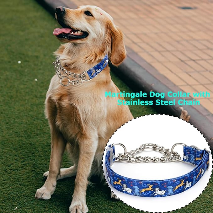 Heavy Duty Chain Dog Collar - No-Pull Martingale Choke Collar with Adjustable Slip Training Collar for for Medium, Large & XL Dogs（Elephant M）