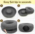 Cat Caves for Indoor Cats, Large Cat Tunnel for Multiple & Large Cats, Scratch Detachable Peekaboo Cat Cave Bed, Kitten Donut Kitty Hideaway Up to 45 Lbs