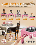 Elevated Dog Bowls for Medium Size Dogs, Non-Slip Dog Feeder with 1*Stainless Steel Dishes & 1*Slow Feeder Bowl, 5 Heights Adjustable Raised Bowls to 3.15″-8.66″-9.84″-11.02″-12.2″