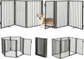 Metal Freestanding Dog Gates with Door for Outdoor Indoor,120'' Extra Wide 24'' Tall Free Standing Dog Gate for Doorways,Large Openings,Deck,Yard,Porch,Foldable Safety Pet Fence(Black,6 Panels)