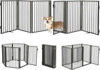 Metal Freestanding Dog Gates with Door for Outdoor Indoor,120'' Extra Wide 24'' Tall Free Standing Dog Gate for Doorways,Large Openings,Deck,Yard,Porch,Foldable Safety Pet Fence(Black,6 Panels)
